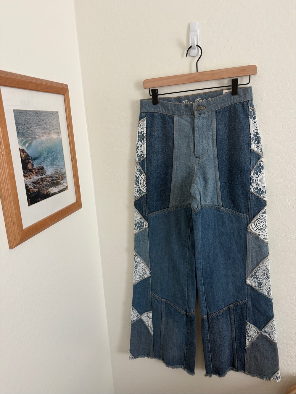 Free People We The Free In My Element Patched Crochet Flare Jeans - Picture 2 of 5
